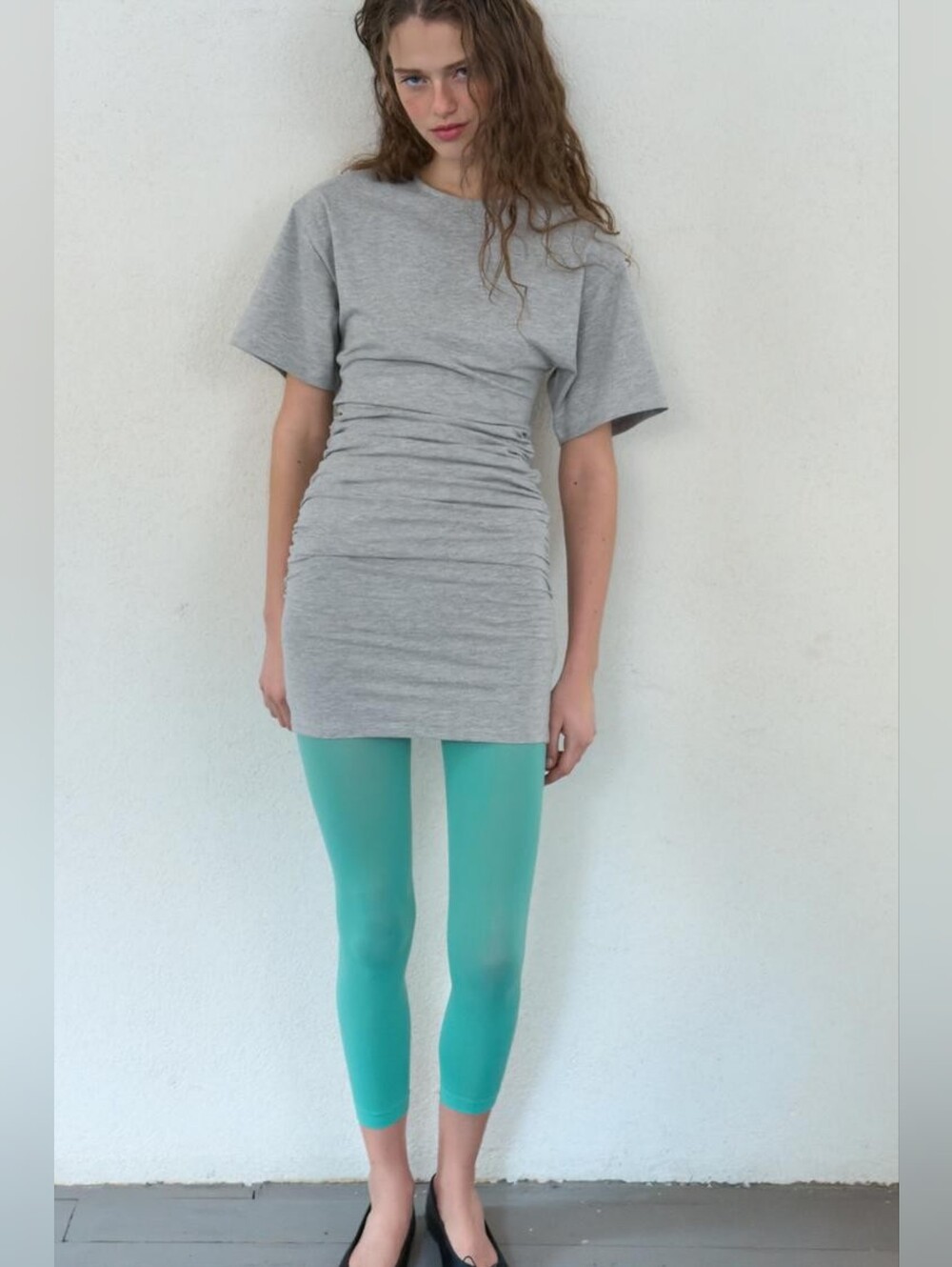 Zara Light Gray Ruched Short Sleeve Mini Dress